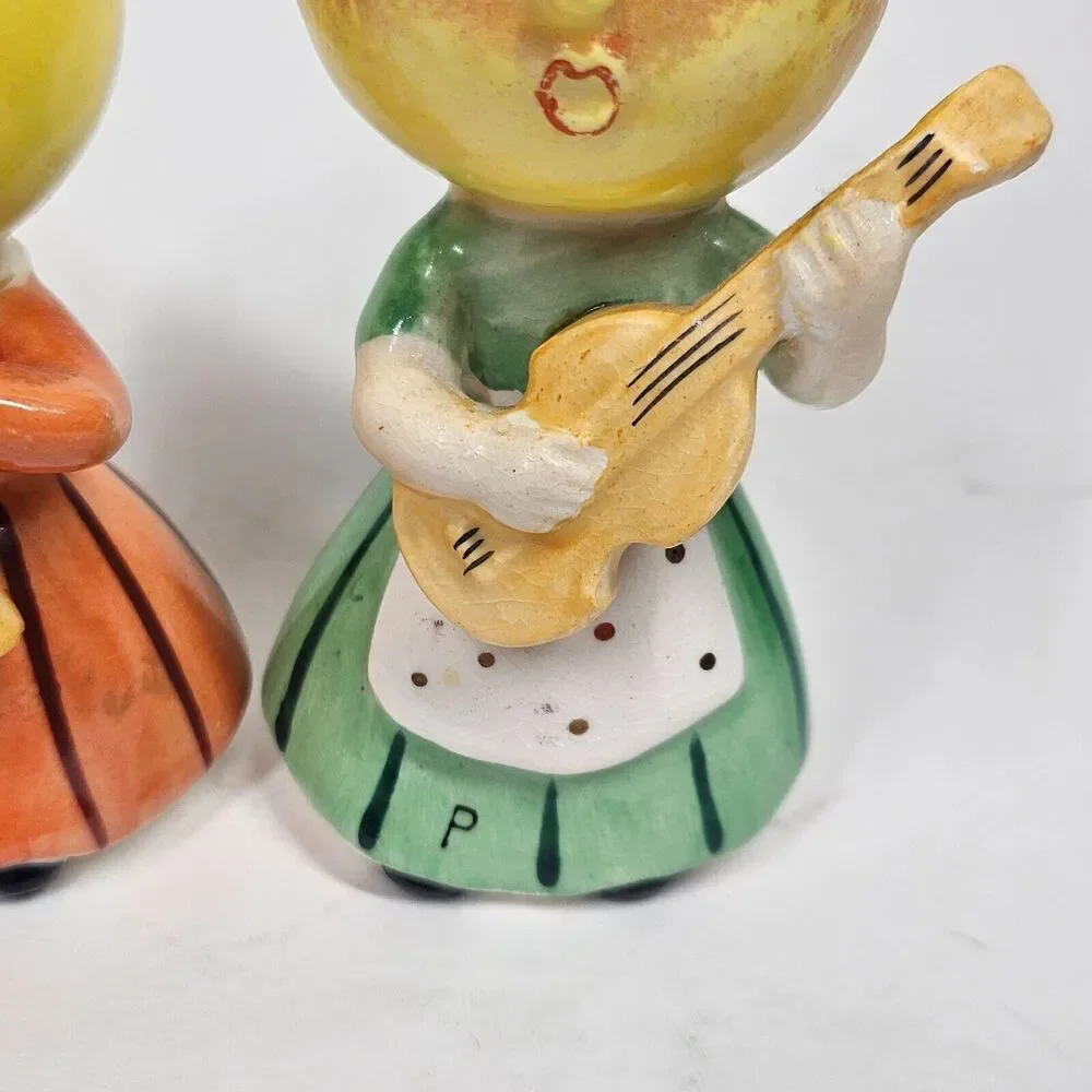 Anthropomorphic Fruit Musicians Salt & Pepper Shakers Pair Vintage Japan Napco